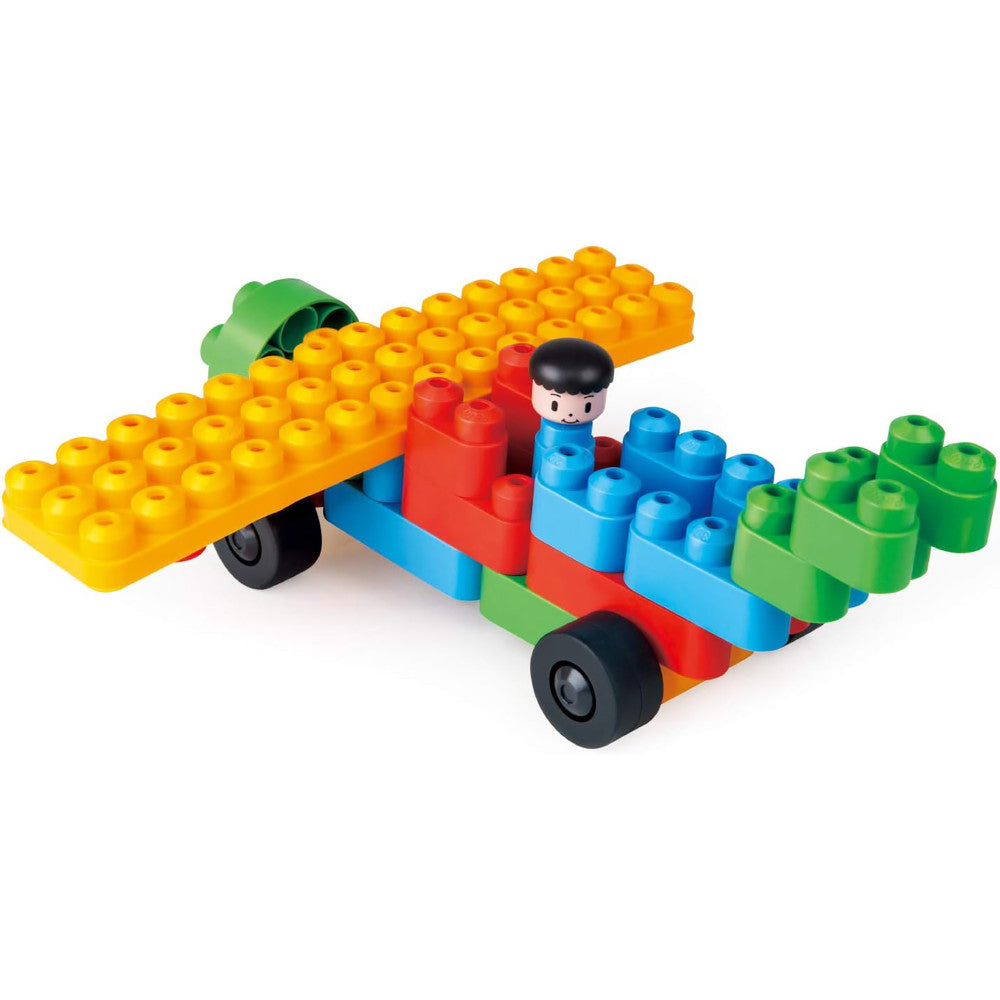 Hape: PolyM: Zoo Keeper 'n Cars Kit - 40pc Building Blocks Toy Set w/ Figurine