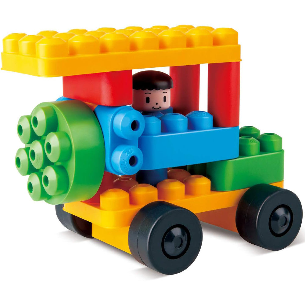 Hape: PolyM: Zoo Keeper 'n Cars Kit - 40pc Building Blocks Toy Set w/ Figurine