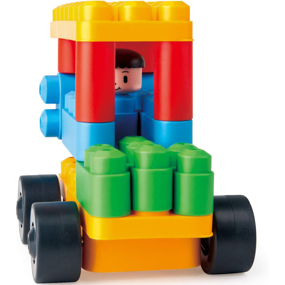 Hape: PolyM: Zoo Keeper 'n Cars Kit - 40pc Building Blocks Toy Set w/ Figurine