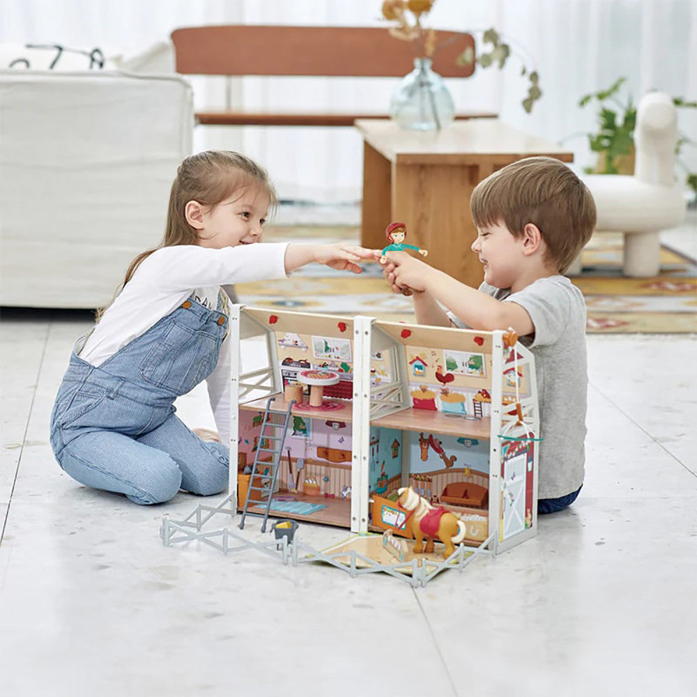 Hape: Pony Club Ranch - Wooden 2 Level Barn Dollhouse