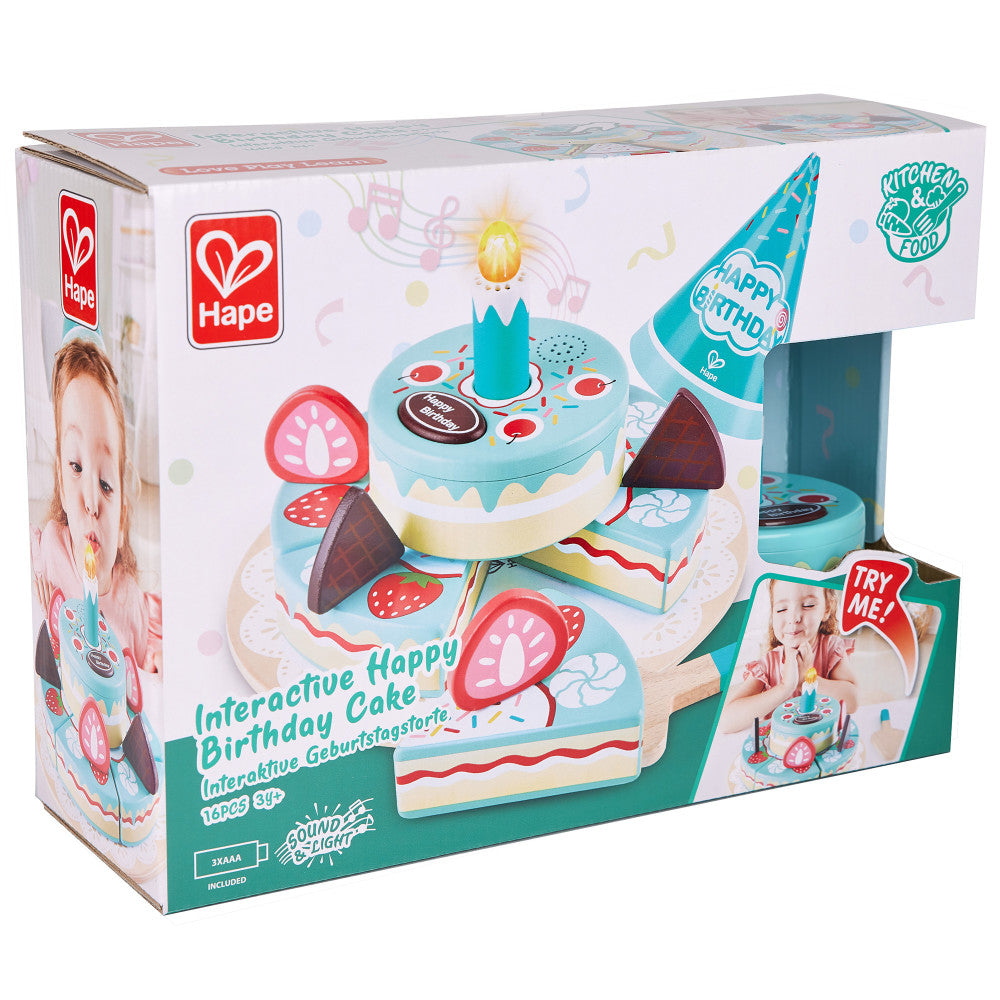 Hape: Interactive Happy Birthday Cake - 16pc Light & Sound Wooden Toy
