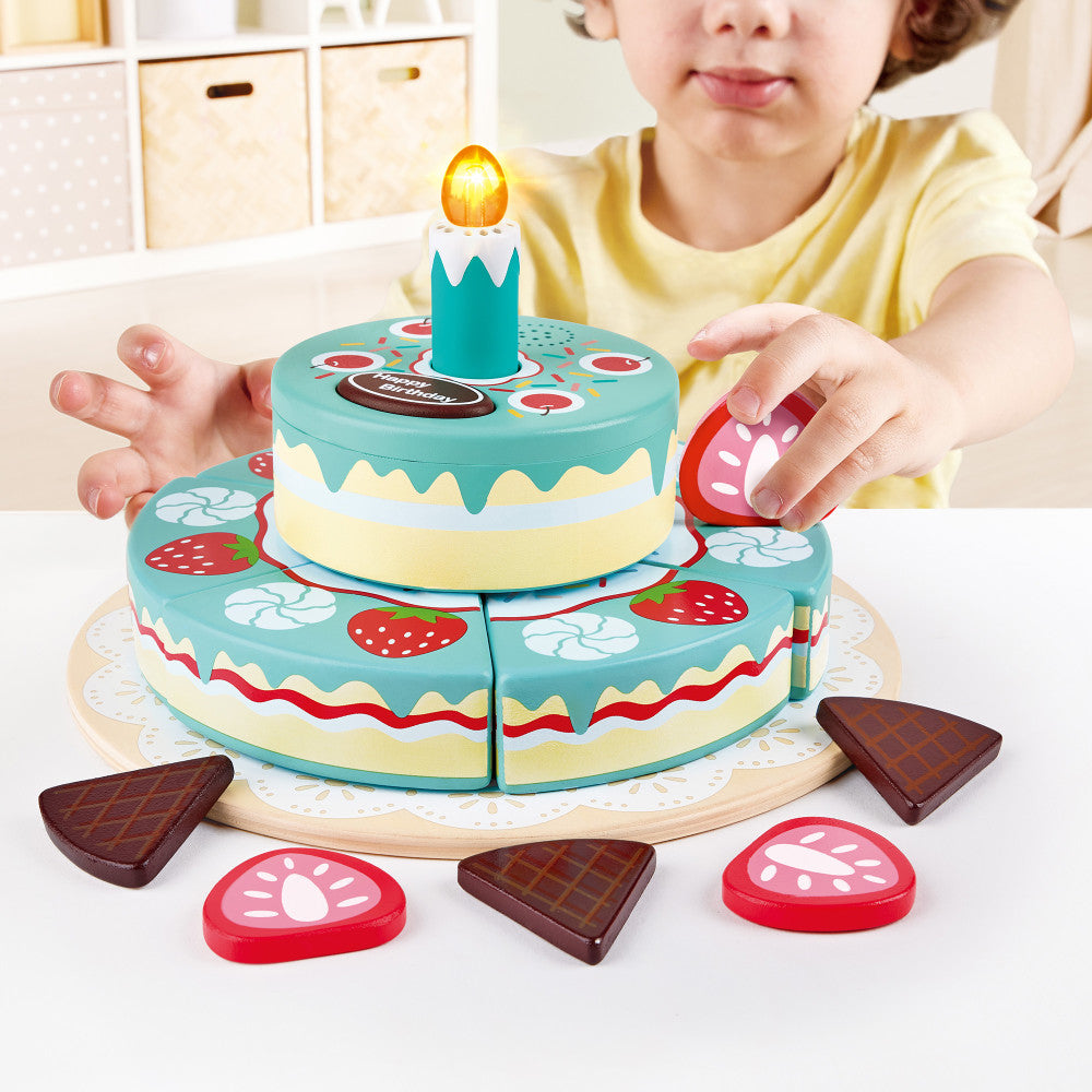 Hape: Interactive Happy Birthday Cake - 16pc Light & Sound Wooden Toy