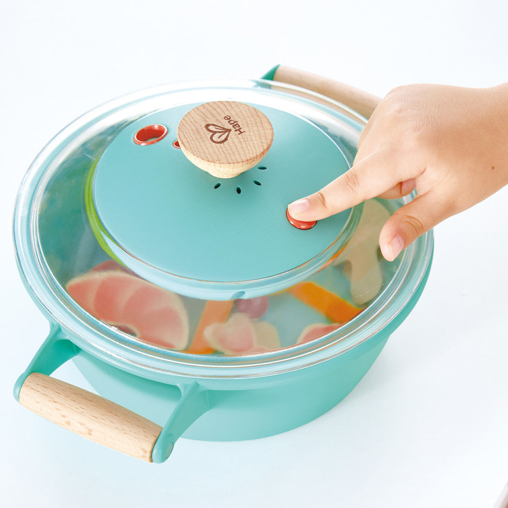Hape: Little Chef Cooking & Steam Playset - 9pc Teal Wooden Kitchen Food Toy