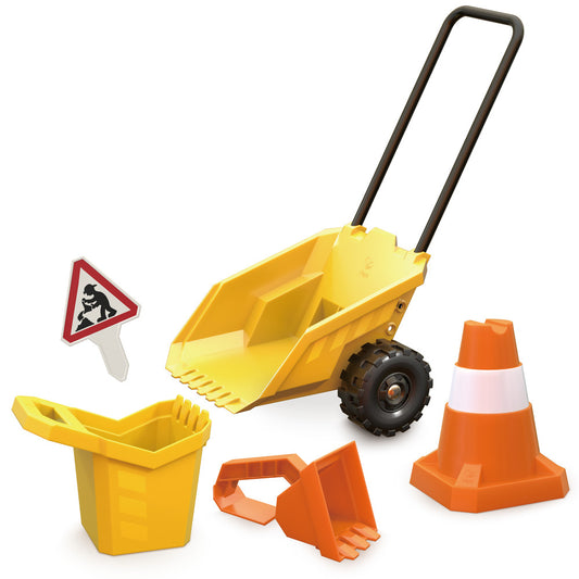 Hape: Construction Sand Toy Dumper Set - 5pc Beach & Sand Toy Set, Bulldozer, Digger Bucket, Safety Cone, Indicator & Cart, Outdoor Playset, Kids Age 3+