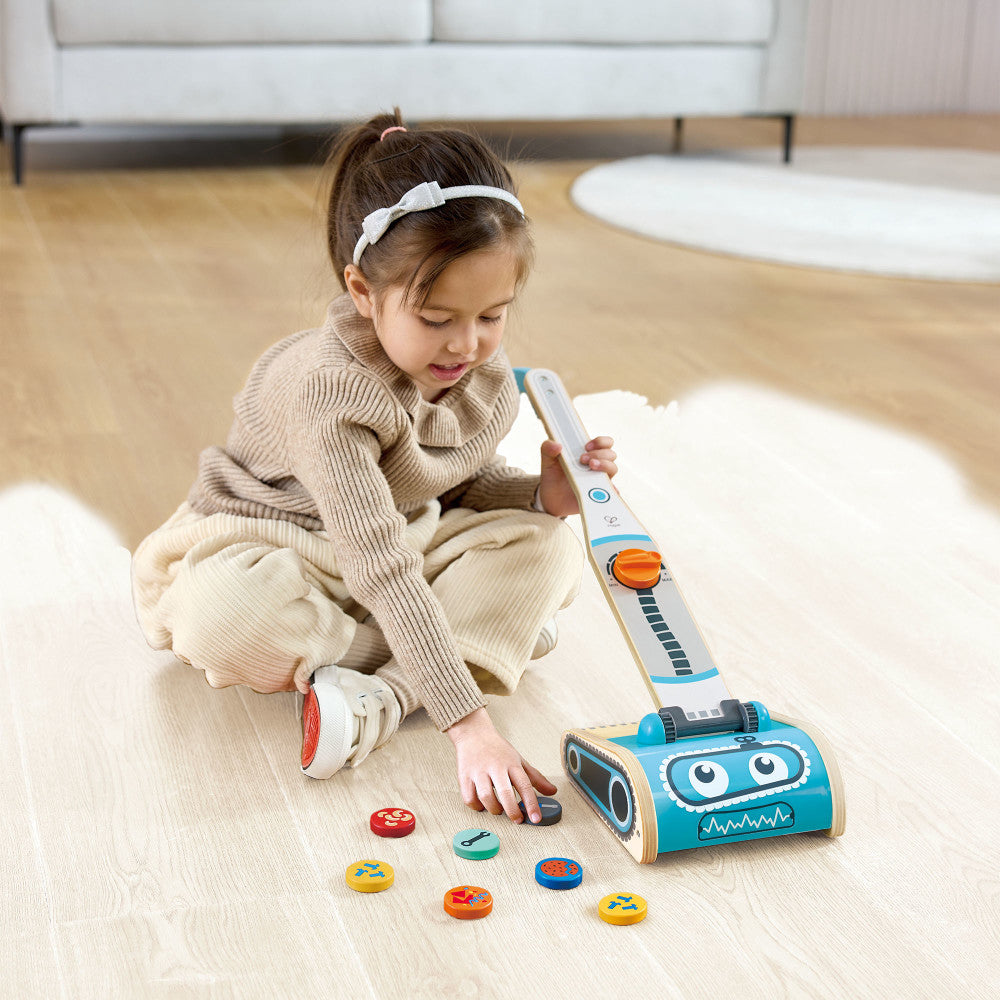Hape: Robot Vacuum Clean Up Playset - Blue Wooden Cleaning Toy