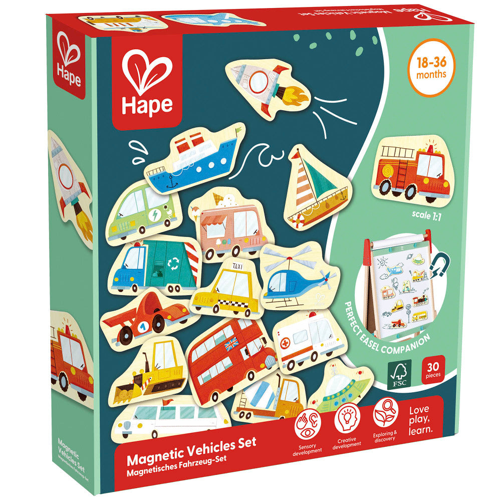 Hape: Magnetic Vehicles Set - 30pcs, Colorful Wooden Magnets