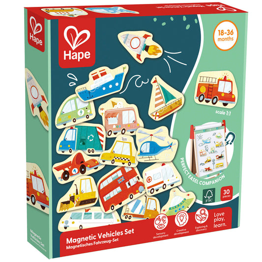 Hape: Magnetic Vehicles Set - 30pcs, Colorful Wooden Magnets