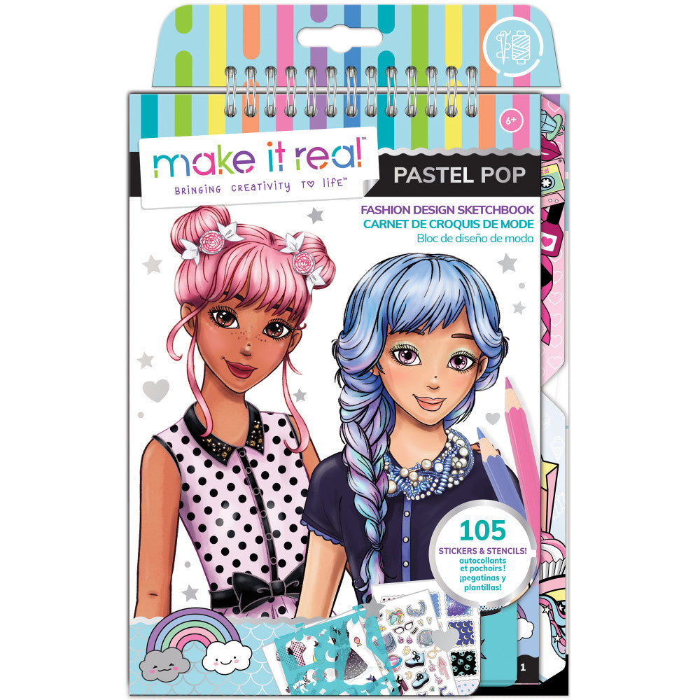 Make It Real Pastel Pop Fashion Design Sketchbook Kit – Toys