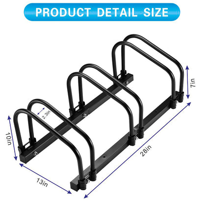 Trimate Bicycle Floor Parking Rack Stand for 3 Bicycles, Indoor Home Garage Storage