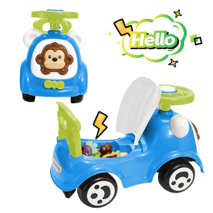 Timate: Push & Ride Racer - Blue & Monkey - Foot-To-Floor Car Ride-On