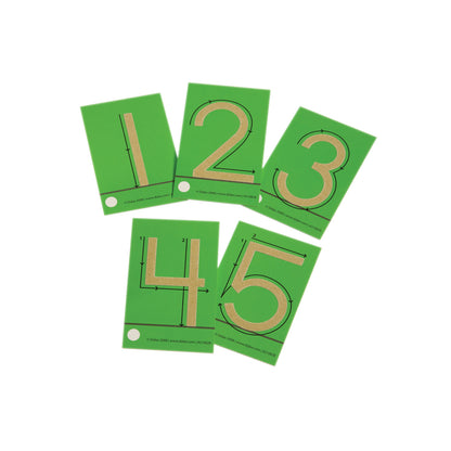 Didax Tactile Sandpaper Numerals 10-Card Set with green cards featuring textured numbers 1-5