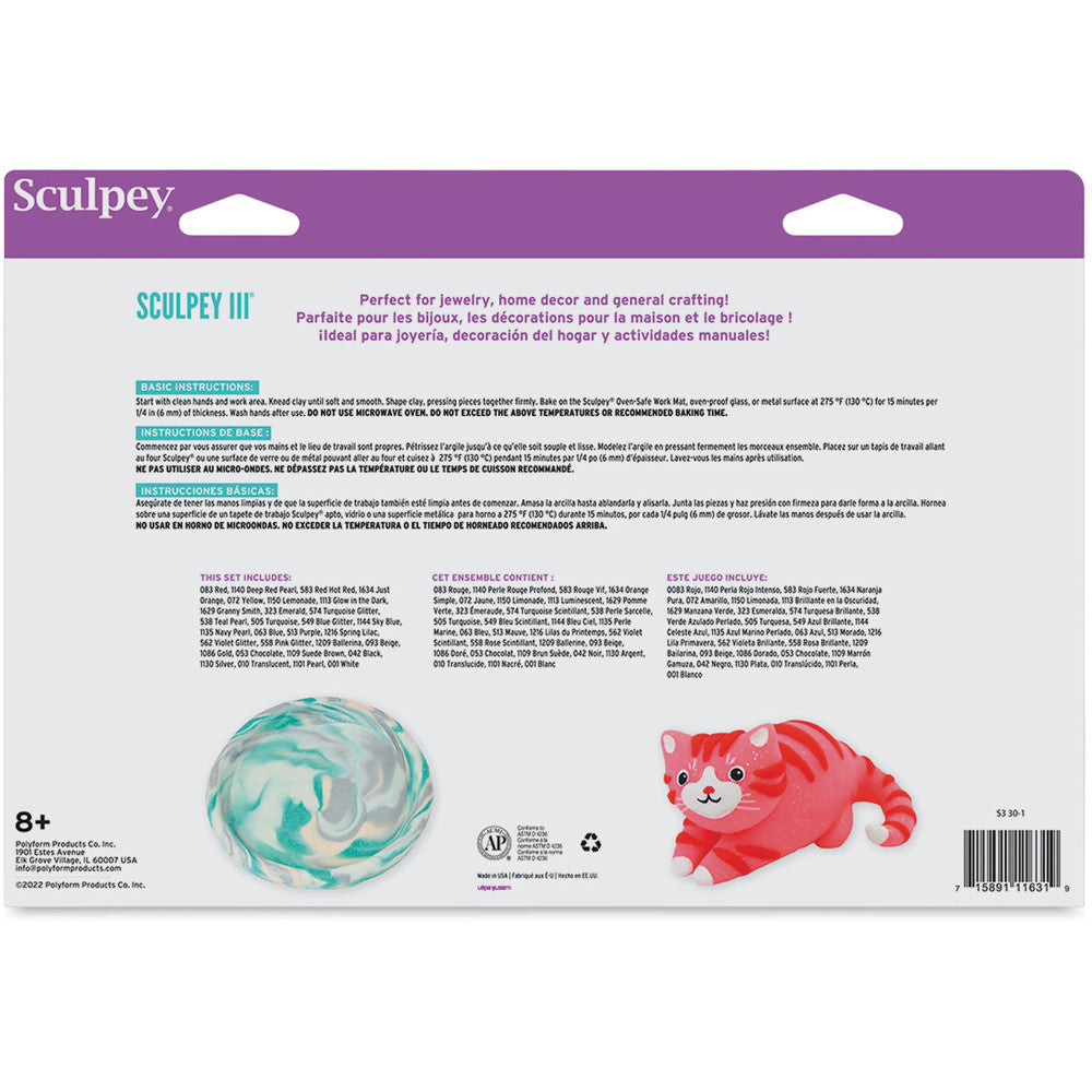 Sculpey III: Polymer Clay: Sampler Pack - (30) 1oz - Oven Bake Clay
