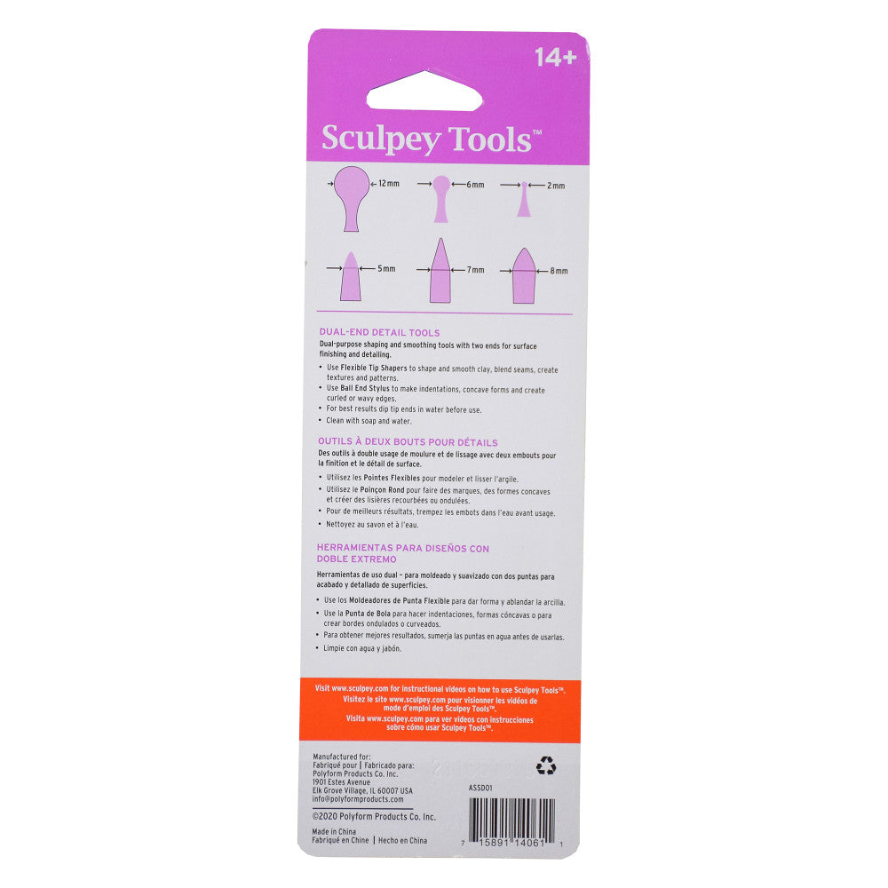 Sculpey Tools: Dual End Detail Tools - 3pc Set - Sculpting Tools