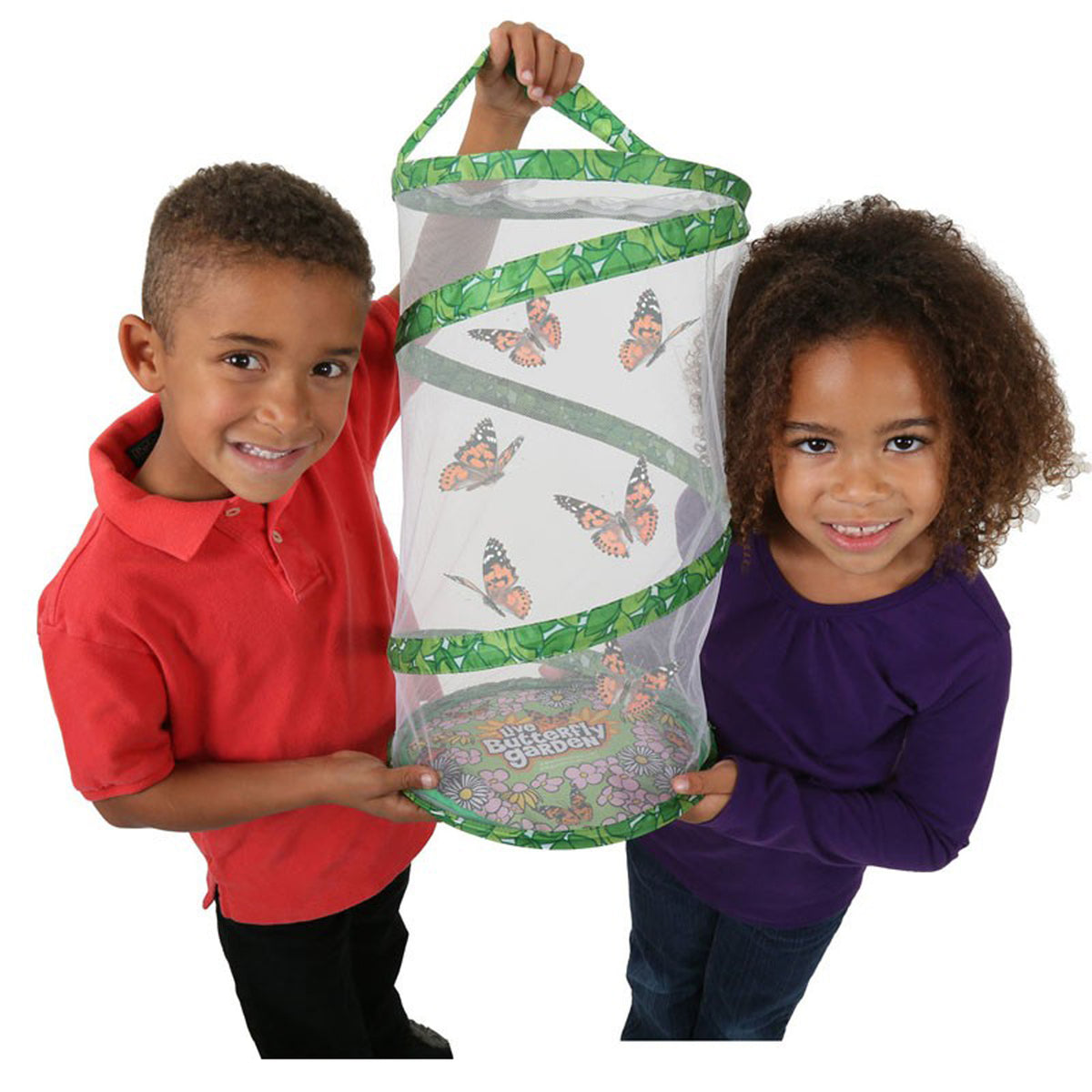 Insect Lore Butterfly Garden habitat with green leaf design held by two children