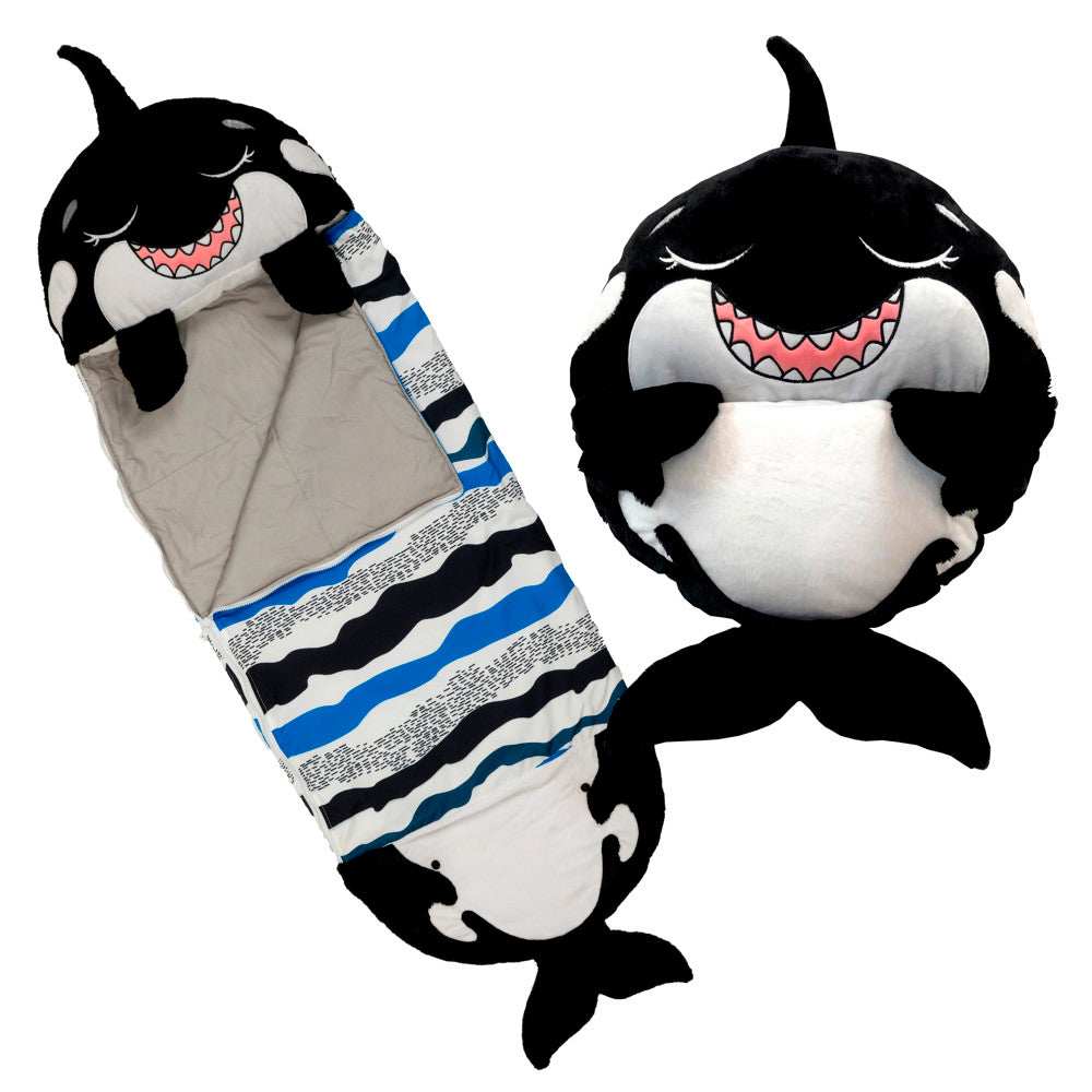 Happy Nappers Ozzy Black Shark pillow and sleepy sack with blue stripes