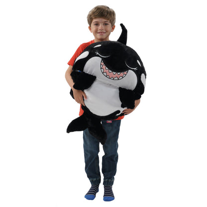 Happy Nappers Ozzy Black Shark plush pillow with white belly and pink mouth details