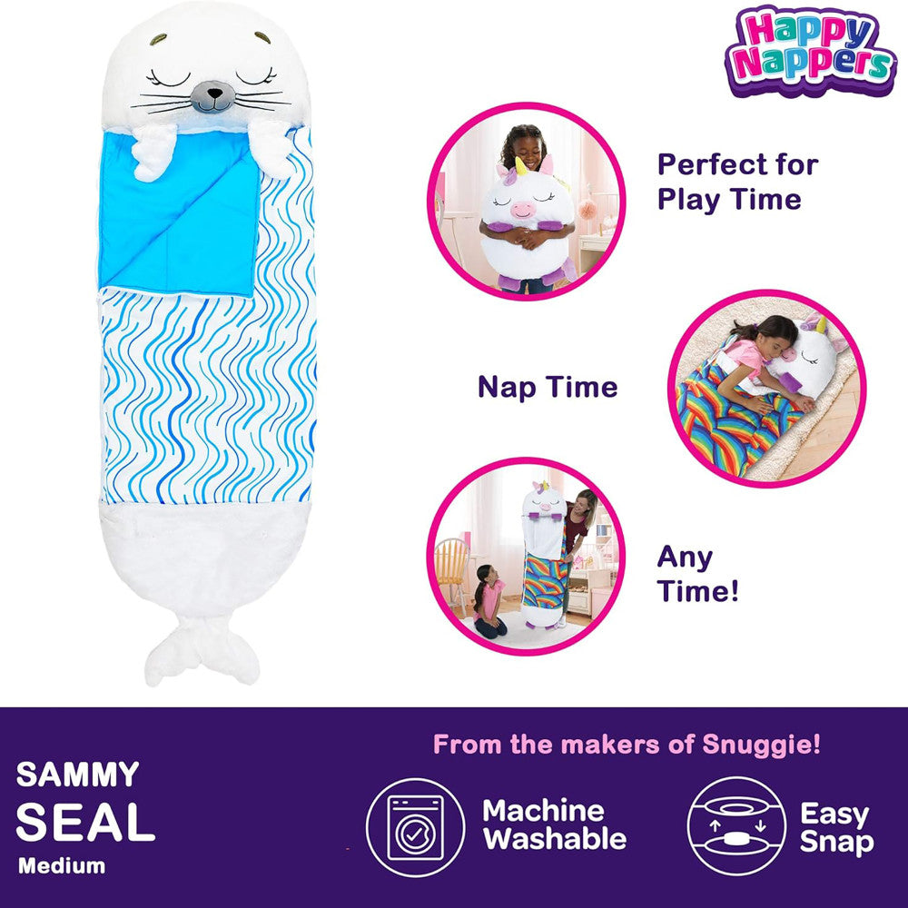 Happy Nappers: Pillow & Sleepy Sack: Medium - Sammy The Seal, Kids 3+