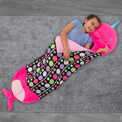 Happy Nappers: Pillow & Sleepy Sack: Medium - Neil The Pink Narwhal, Kids 3+