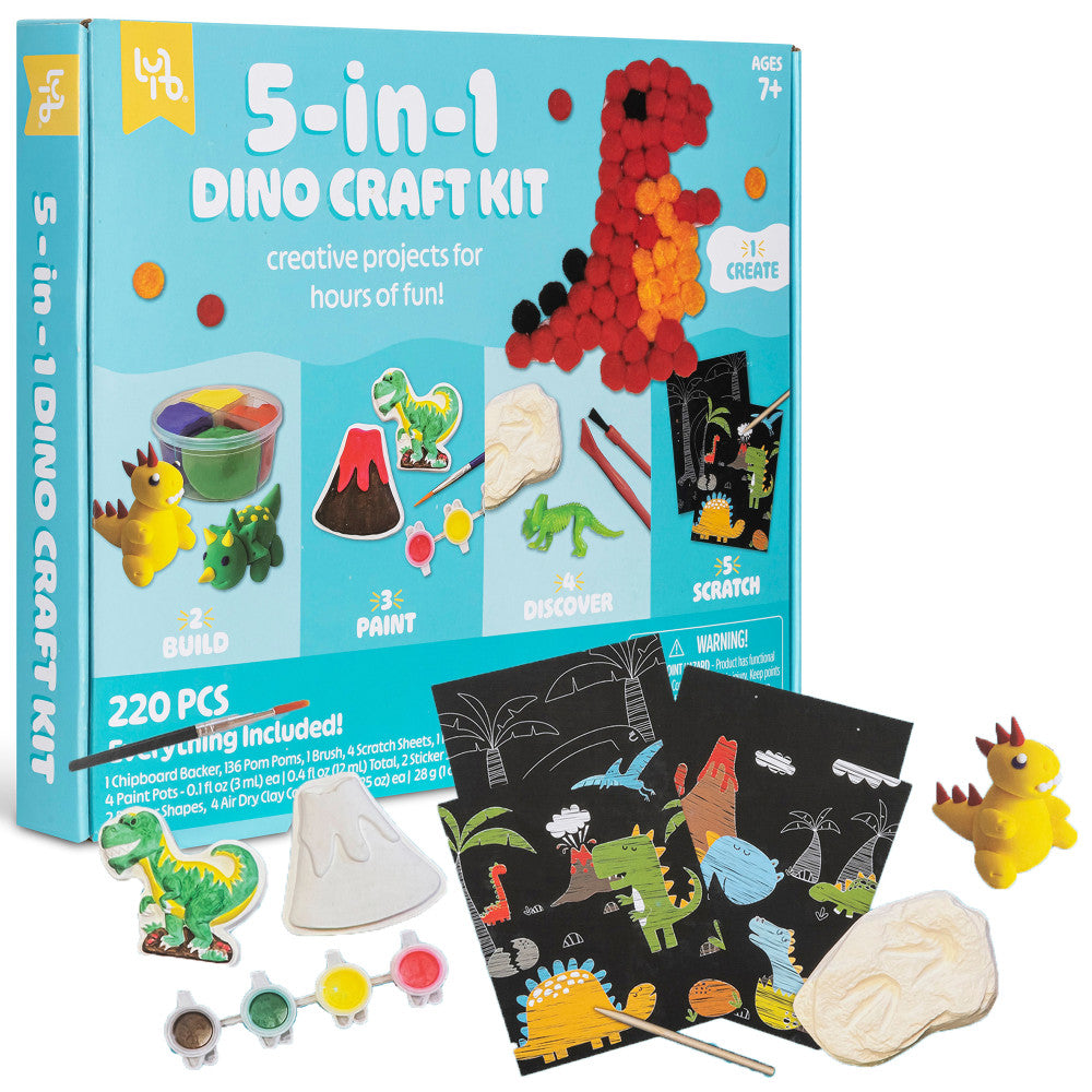 Little Yellow Bicycle: 5-In-1 Dino Craft Kit - Multi-Project Dinosaur-Themed DIY Craft Set