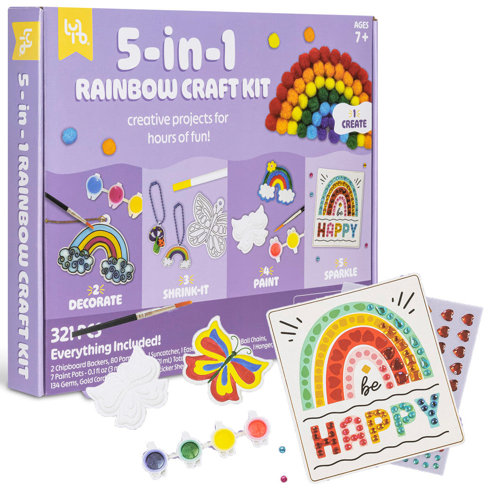 Little Yellow Bicycle: 5-In-1 Rainbow Craft Kit - Multi-Project Colorful-Themed DIY Craft Set