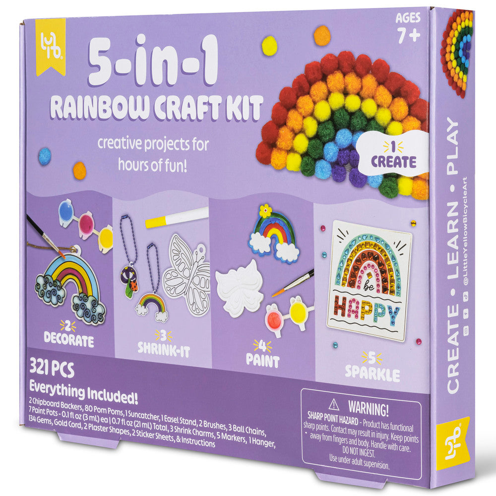 Little Yellow Bicycle: 5-In-1 Rainbow Craft Kit - Multi-Project Colorful-Themed DIY Craft Set