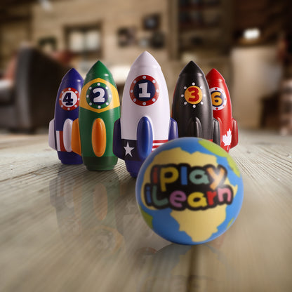 Iplay Ilearn Rocket-Themed Kids Bowling Set with Pins & Balls