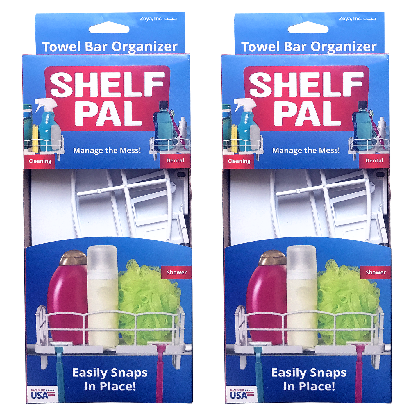 Zoya Shelf Pal Snap-On Bath Storage, 2 Pack