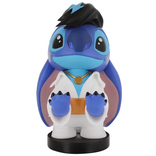 Blue alien character figure with black spiky hair, light blue face, white belly, purple claws, brown belt and necklace, on black base