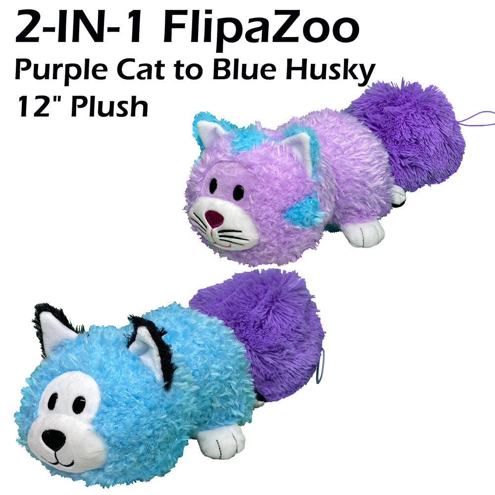FlipaZoo: Magic Tails - Purple Cat to Blue Husky - 2-In-1 Animal Plush