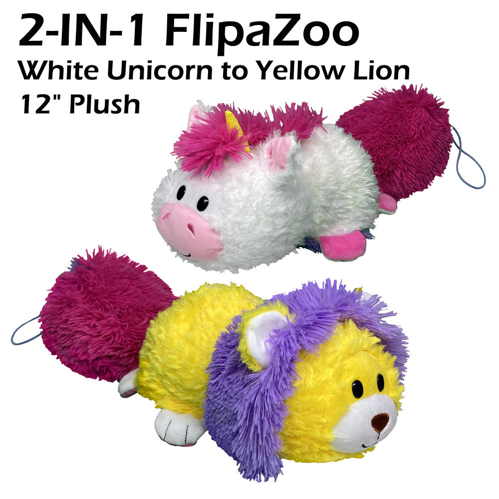 FlipaZoo Magic Tails White Unicorn to Yellow Lion - 2-In-1 Animal Plush