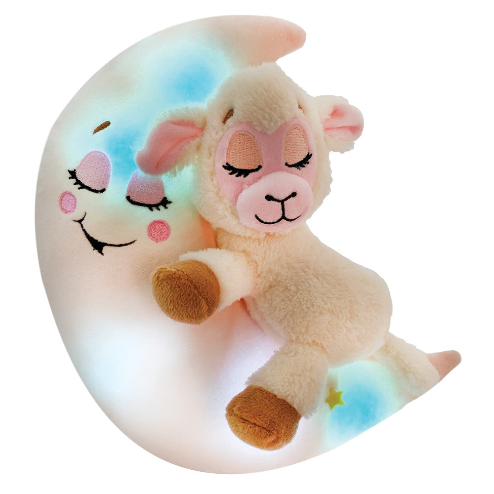 Happpy Nappers: Lullabrites Moon Pet - Lamb - Cream & Pink -Light & Sound Plush