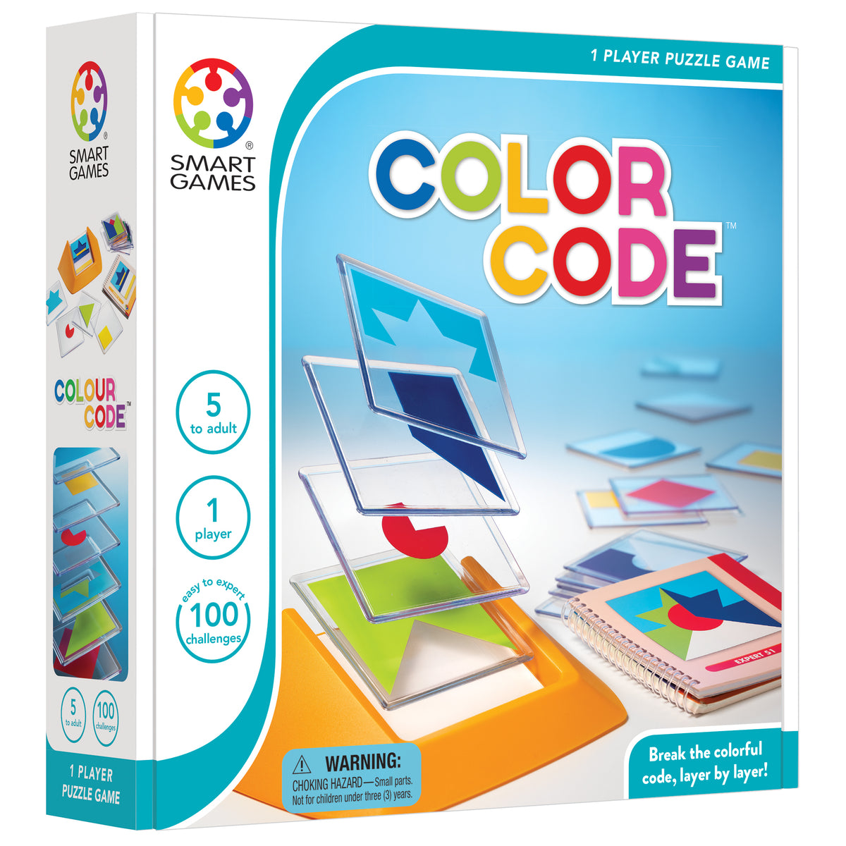 SmartGames Color Code puzzle game with colorful transparent tiles and 100 challenges for solo play