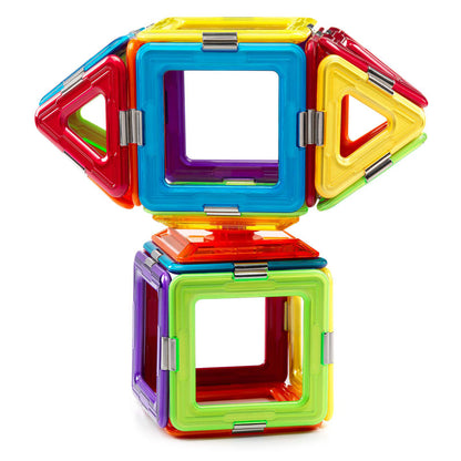 GeoSmart Solar Spinner 23-Piece Magnetic Construction Set with colorful magnetic blocks in red, blue, yellow, green, ...