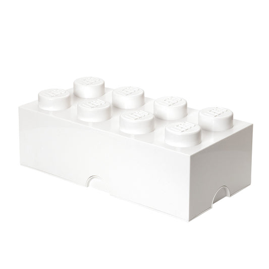 White LEGO Storage Brick 8 with eight studs on top and hinged closures on front