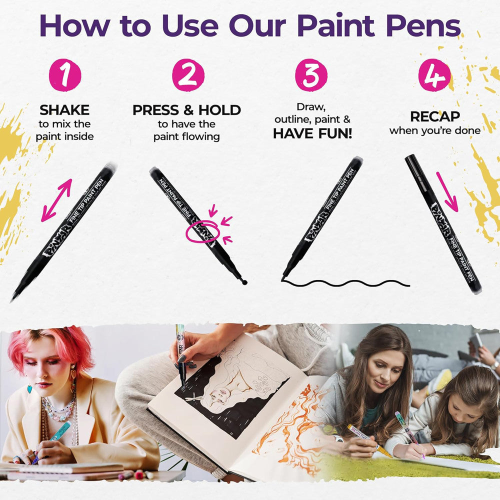 Pintar: Acylic Paint Markers: Black & White - Extra Fine Tip .7mm, 6 Pack