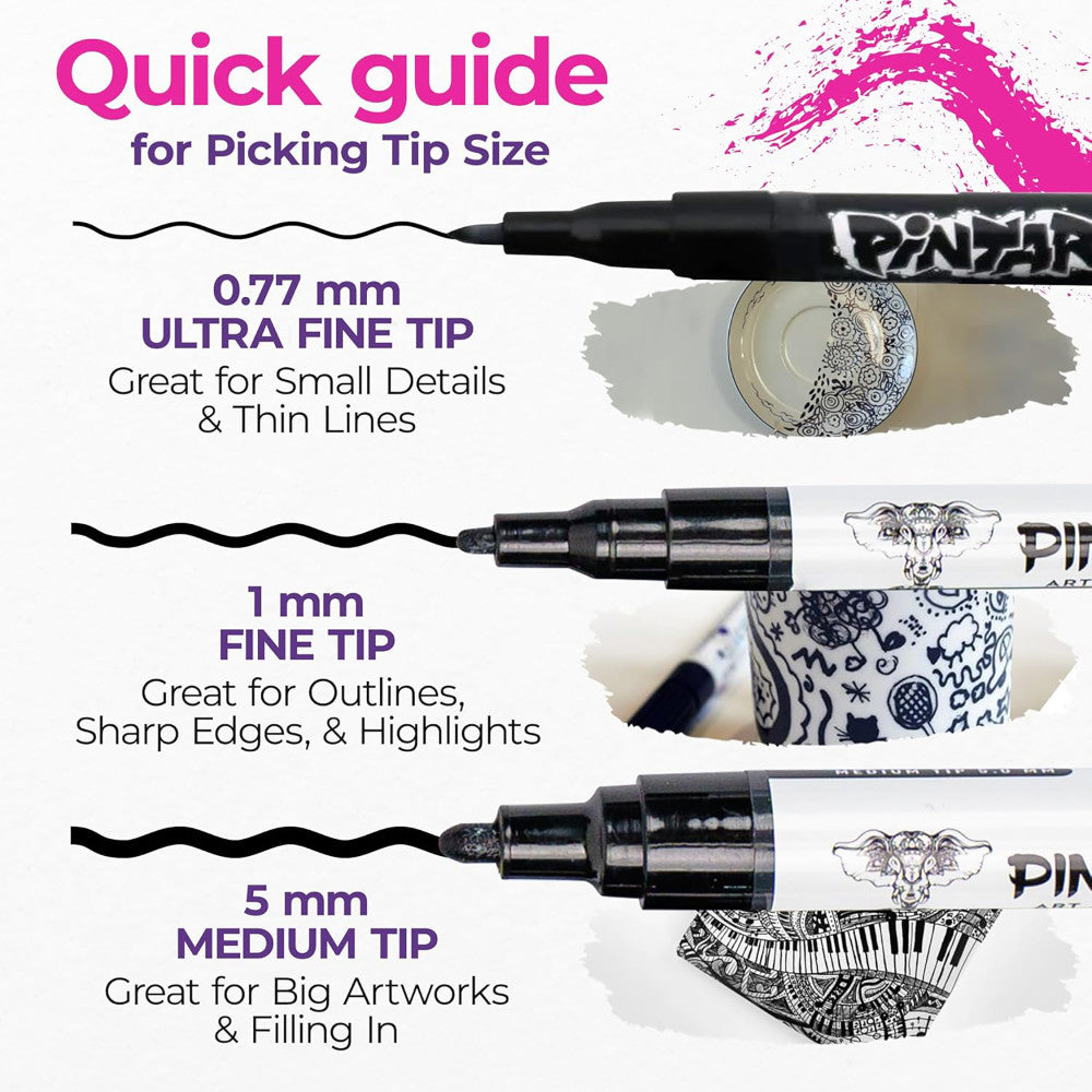 Pintar: Acylic Paint Markers: Black & White - Extra Fine Tip .7mm, 6 Pack