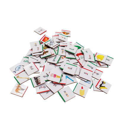 Vowelcanos Self-Correcting Vowel Matching Learning Game with colorful cards and red and green borders
