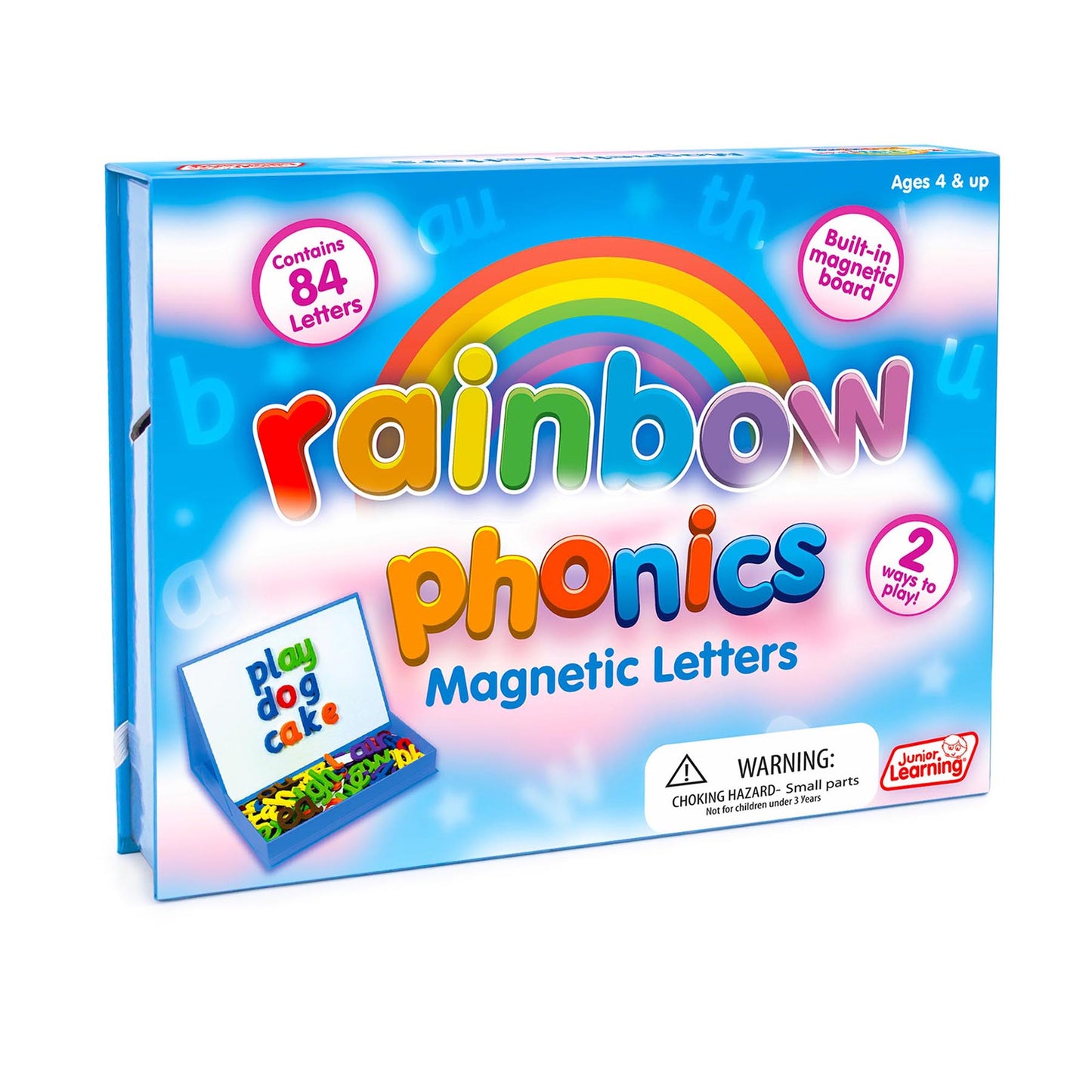 Rainbow Phonics Magnetic Letters set with 84 colorful letters and built-in magnetic board for learning phonics