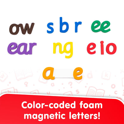 Rainbow Phonics Magnetic Letters 85-Piece Set with color-coded foam letters in brown, blue, green, purple, yellow, re...