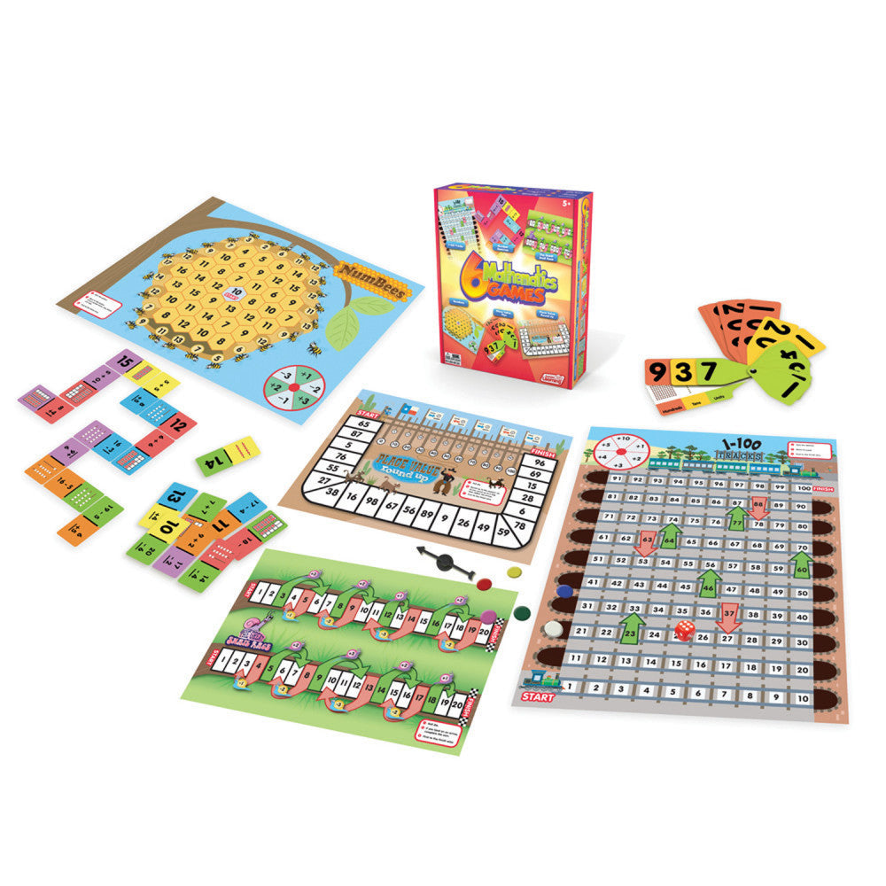 Junior Learning 6-in-1 Mathematics Board Game Set - Educational Math Games for Ages 5-8