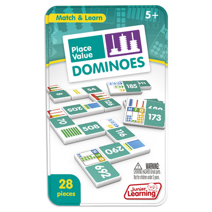 Place Value Dominoes Match & Learn set showing green and white dominoes with numbers and place value illustrations ar...