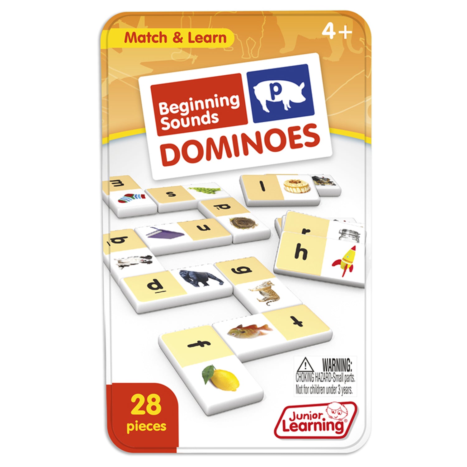 Beginning Sounds Dominoes 28-piece phonics matching game with letter and picture tiles for ages 4+