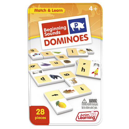 Beginning Sounds Dominoes 28-piece phonics matching game with letter and picture tiles for ages 4+