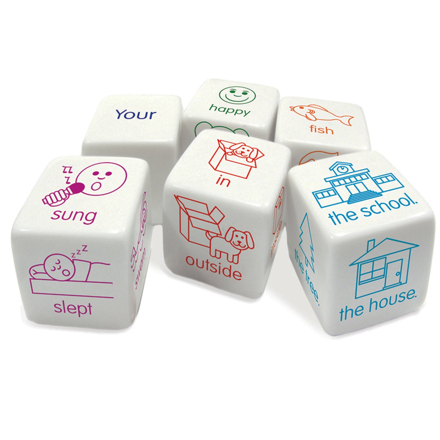 Junior Learning Sentence Dice 6-piece set with colorful word and picture cubes for building sentences