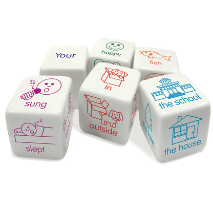 Junior Learning Sentence Dice 6-piece set with colorful word and picture cubes for building sentences