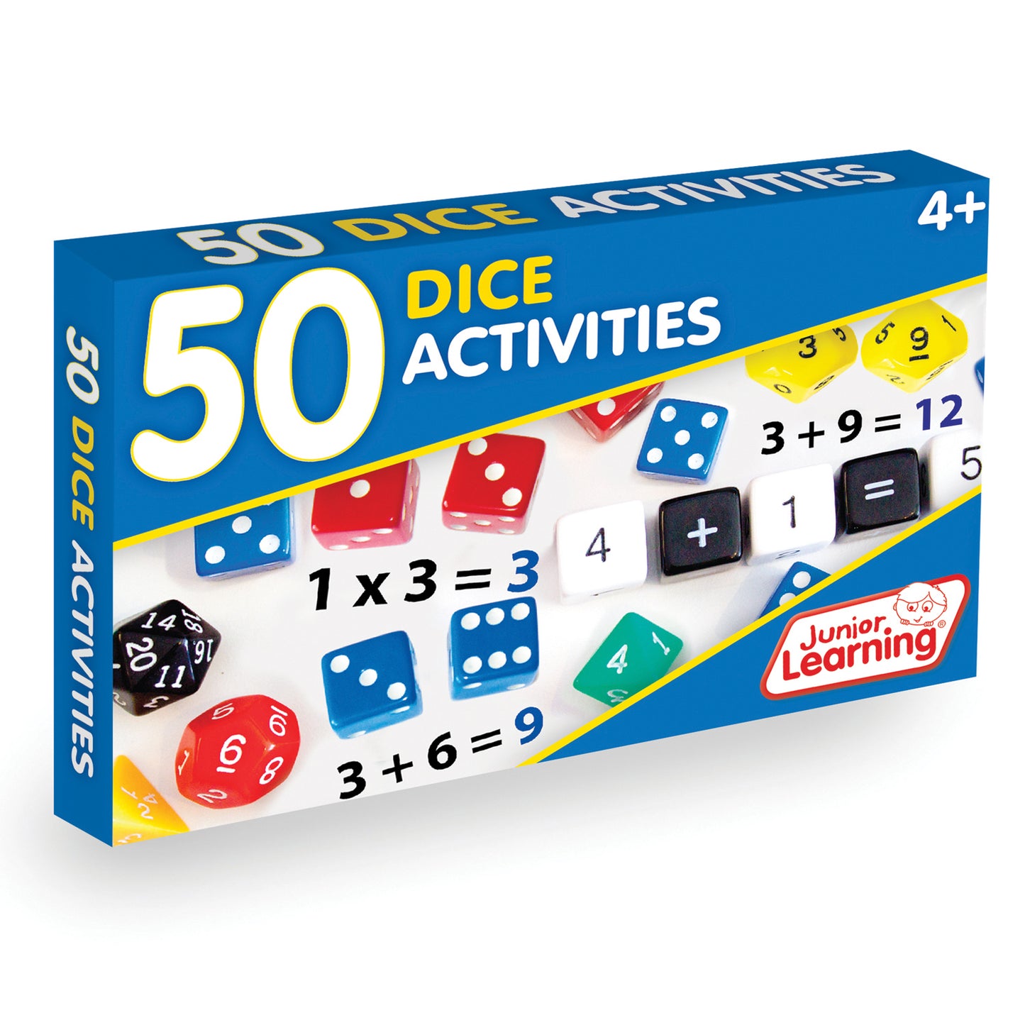 50 Dice Activities Math Skills Learning Set with colorful dice and math cards for ages 4+