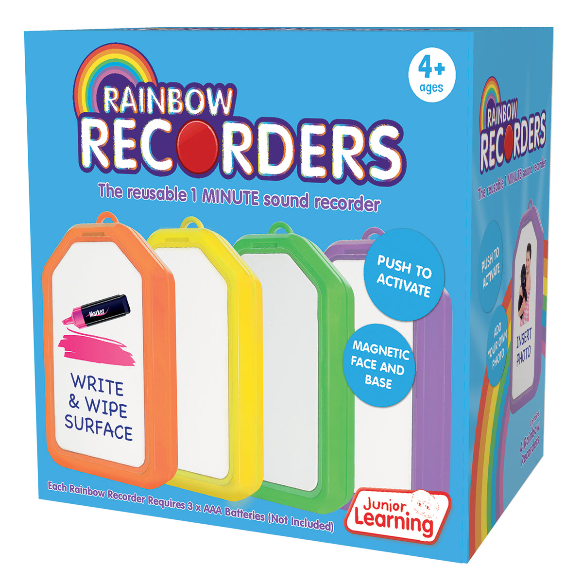 Rainbow Recorders Set of 4 colorful sound recorders with write and wipe surfaces