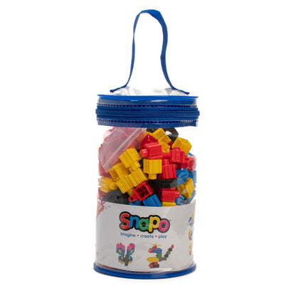 Snapo Advanced Builders Kit 300-piece building set with colorful red, yellow, and blue blocks in carrying case