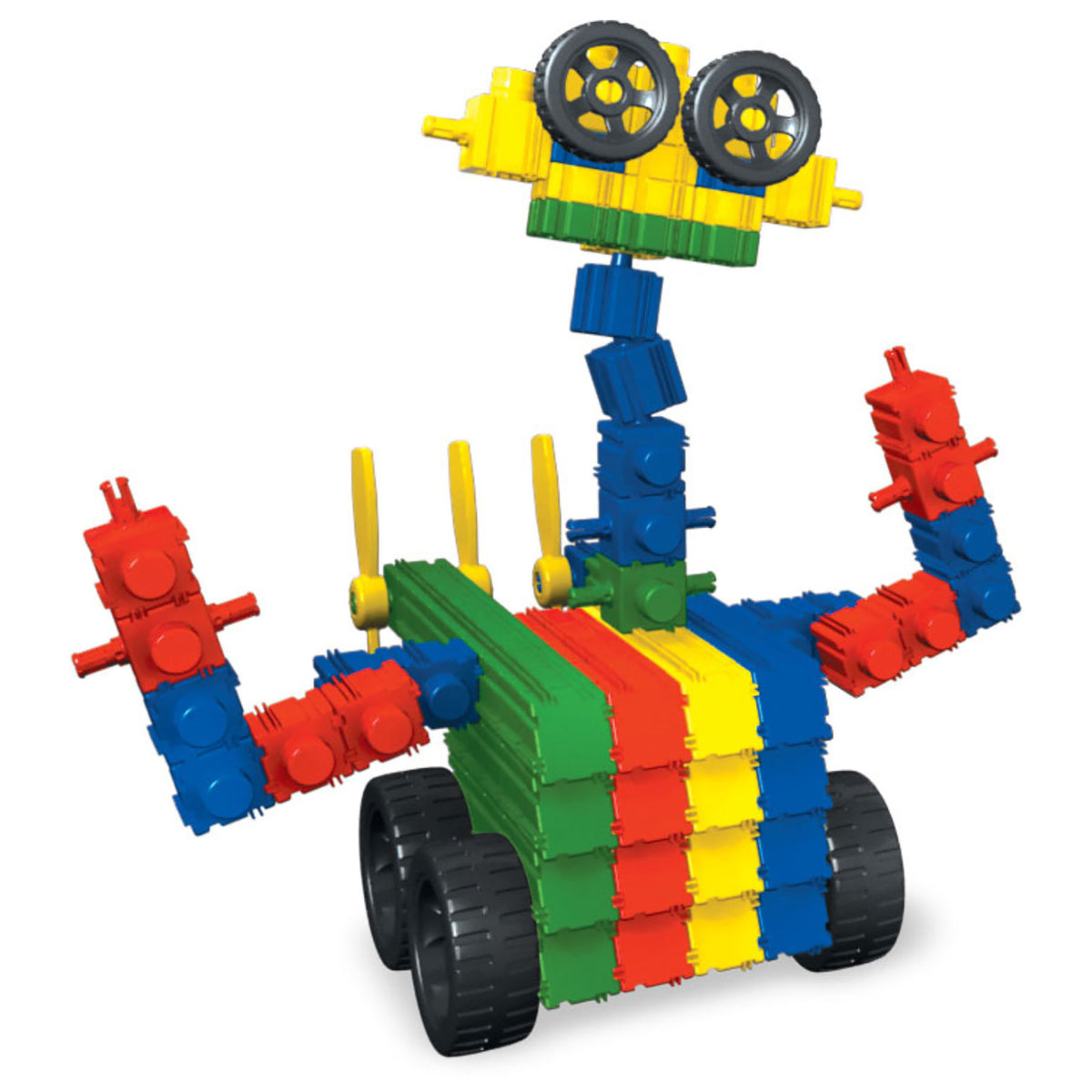 Snapo Advanced Builders Kit 300-Piece Set - Colorful modular robot toy with wheels, arms, and camera head