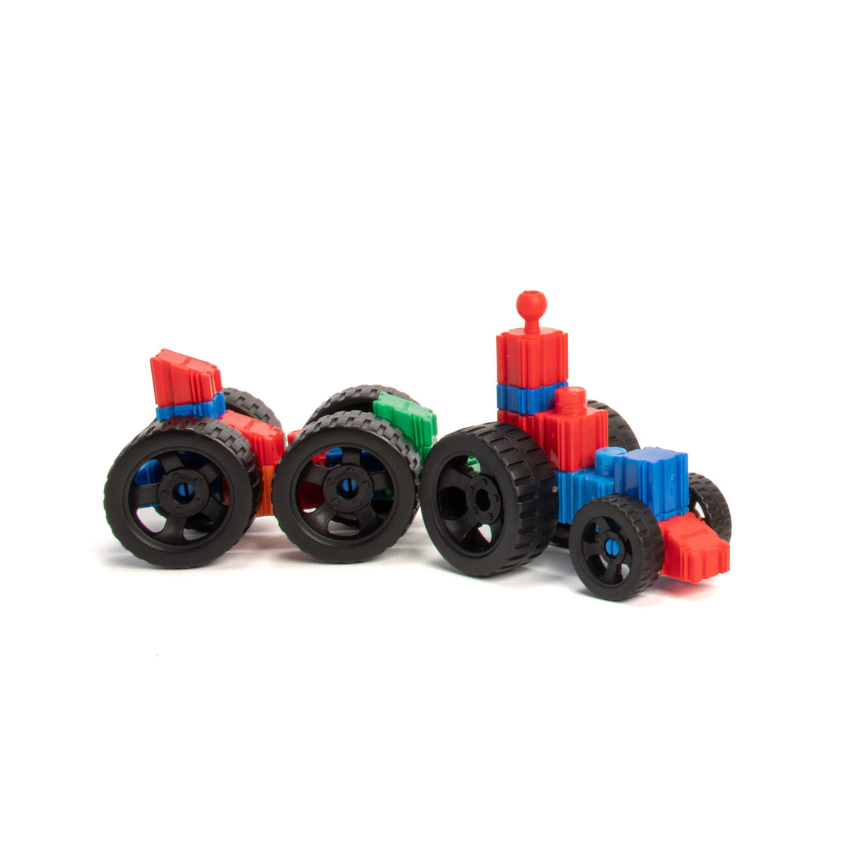 Snapo Mega Builders Kit colorful construction set with red, blue, and black wheel pieces